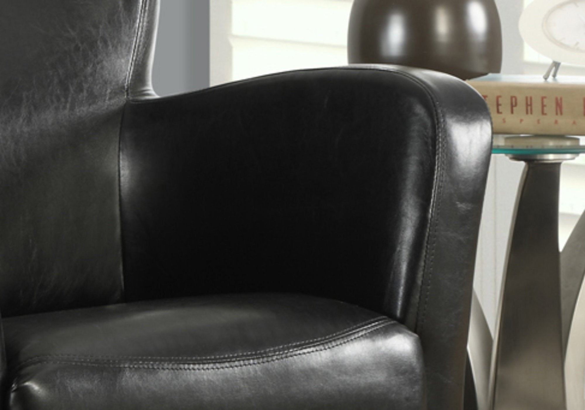 30" x 30" x 35" Black Leather-Look Foam and Solid Wood Accent Chair