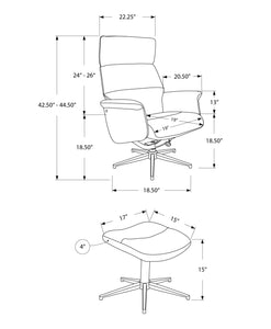 44" x 46" x 57.5" Taupe Finish Foam and Metal Swivel Reclining Chair with Adjustable Headrest