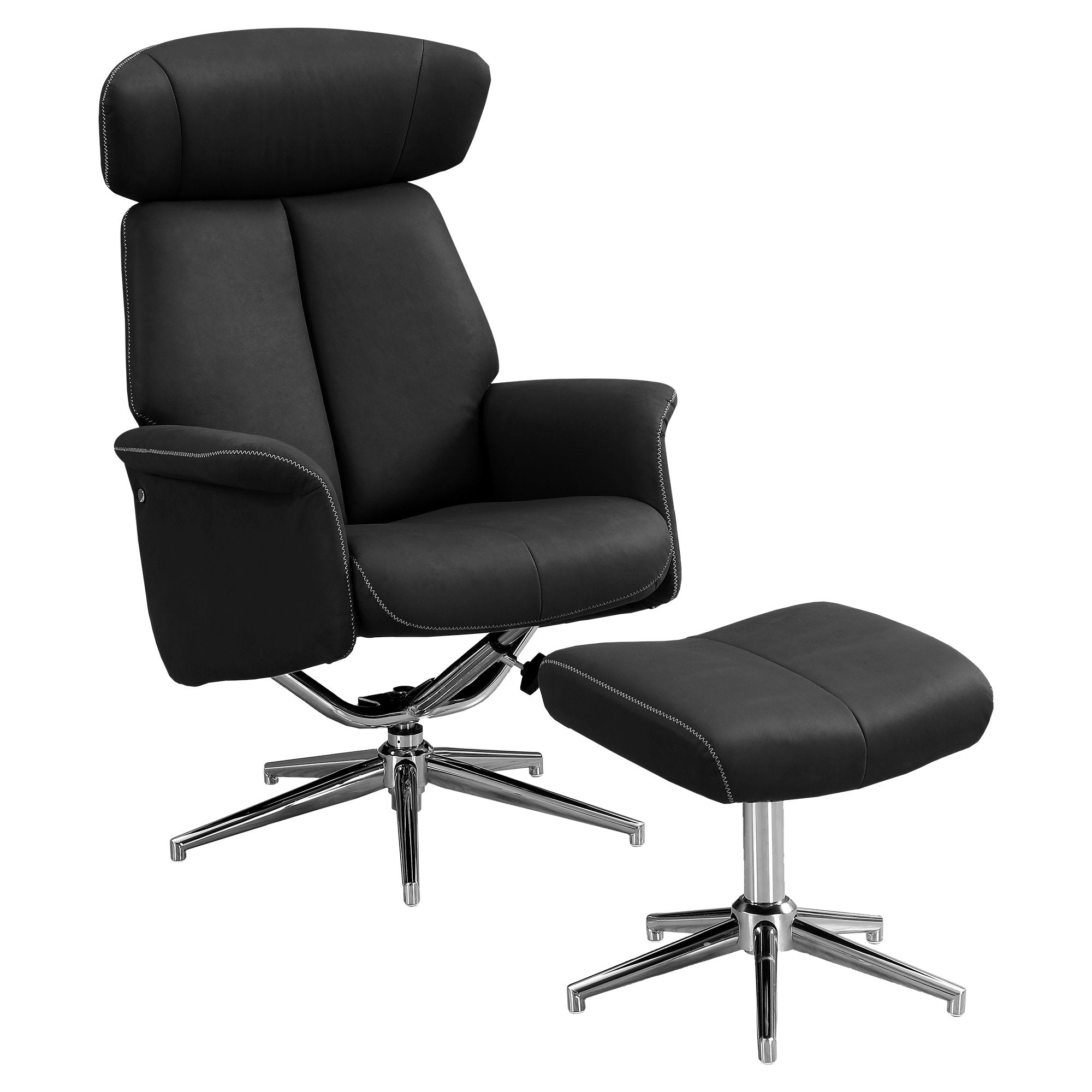44" x 47" x 59" Black Finish Foam and Metal Swivel Reclining Chair with Adjustable Headrest