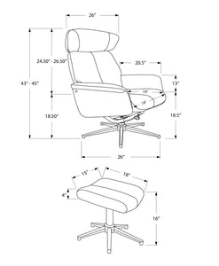 44" x 47" x 59" Black Finish Foam and Metal Swivel Reclining Chair with Adjustable Headrest