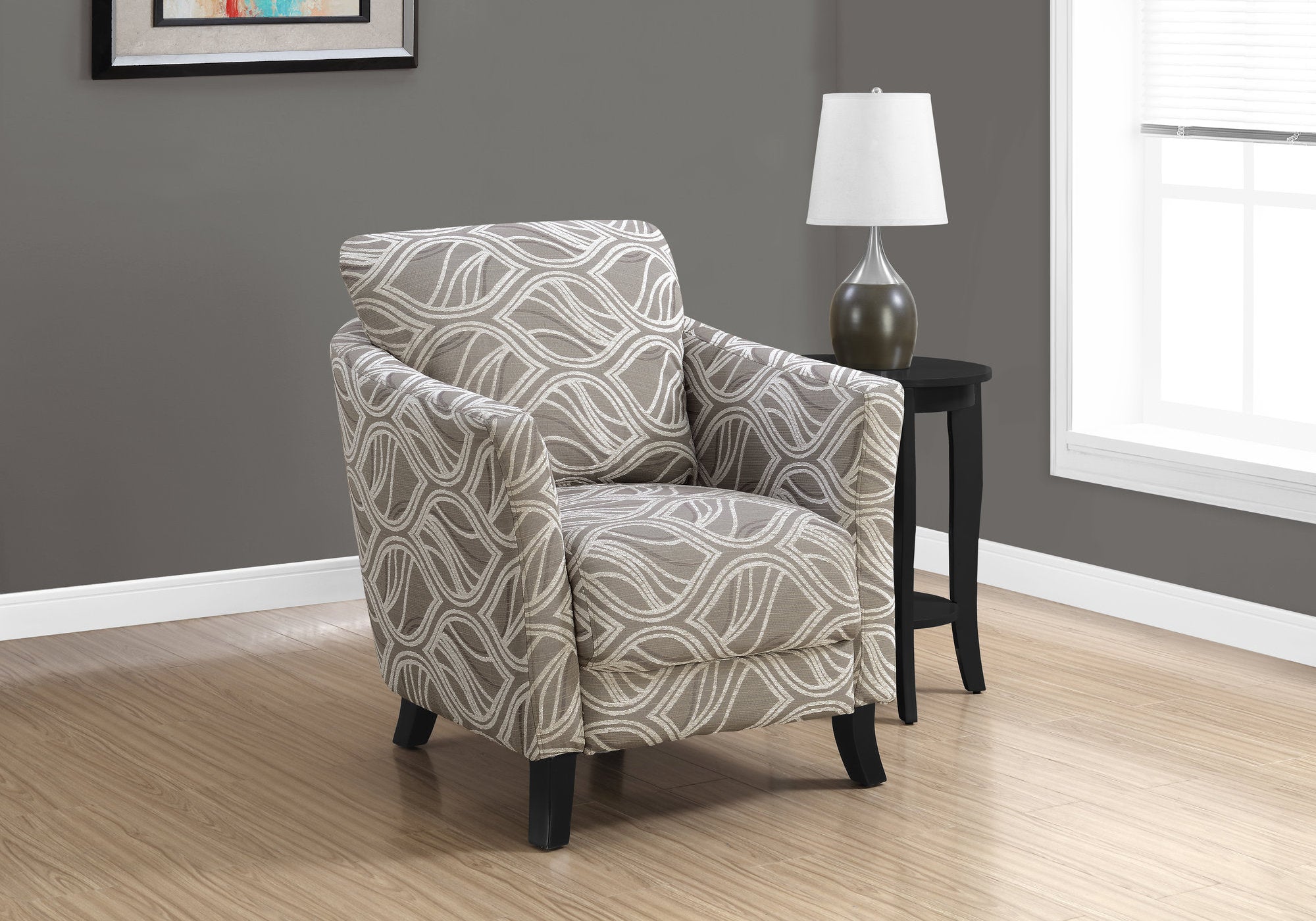 Taupe Leaf Design Fabric Accent Chair