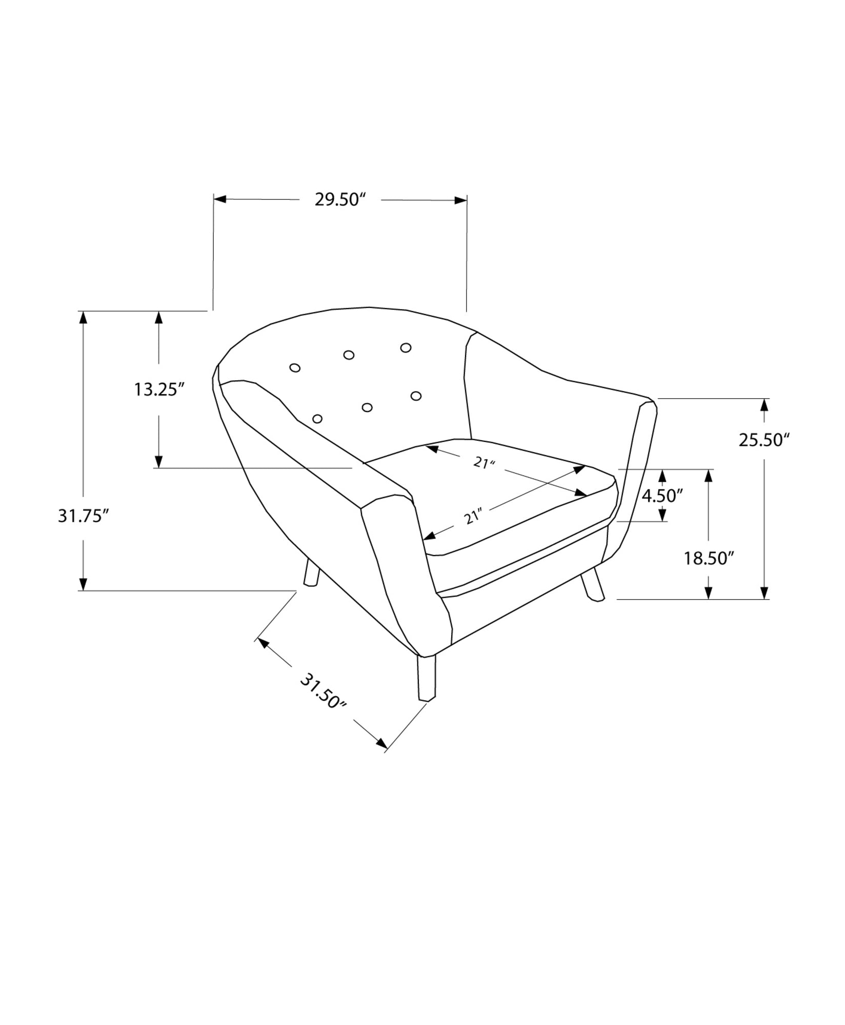 31.5" x 29.5" x 31.75" Black Foam Solid Wood Finish Accent Chair