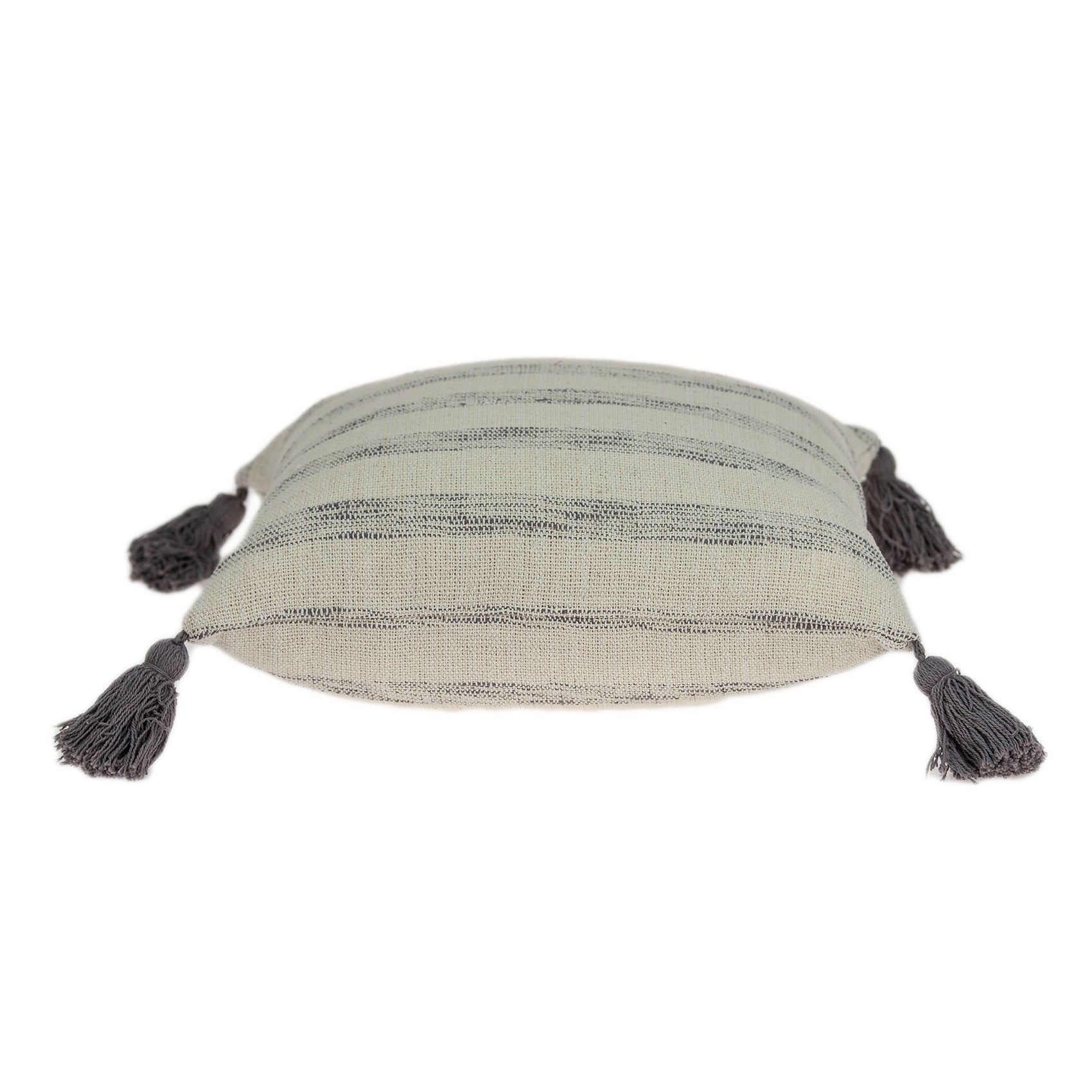 100% Cotton Beige and Light Grey Striped Pillow Cover with Tassels