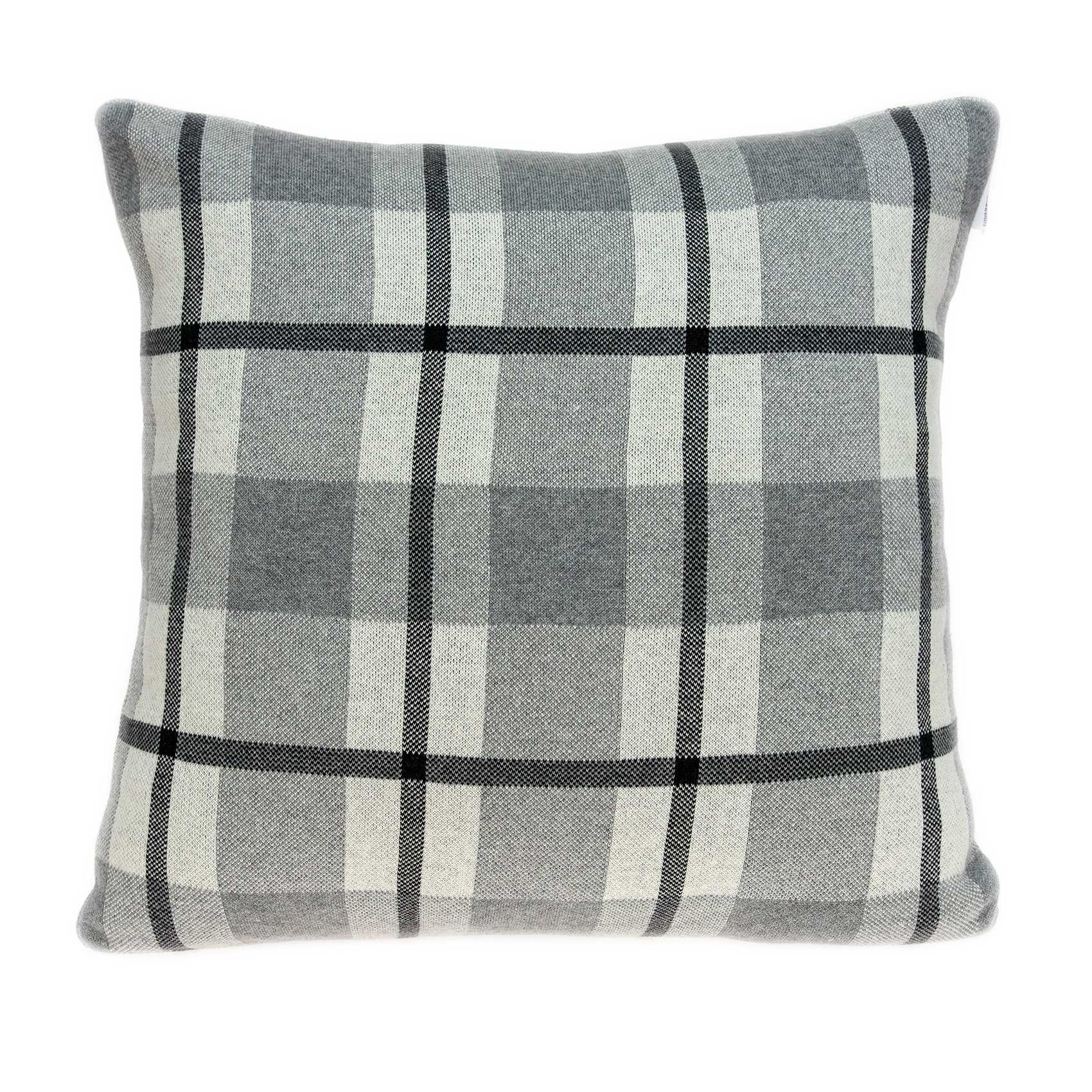 Square Gray and Blue Plaid Accent Pillow Cover