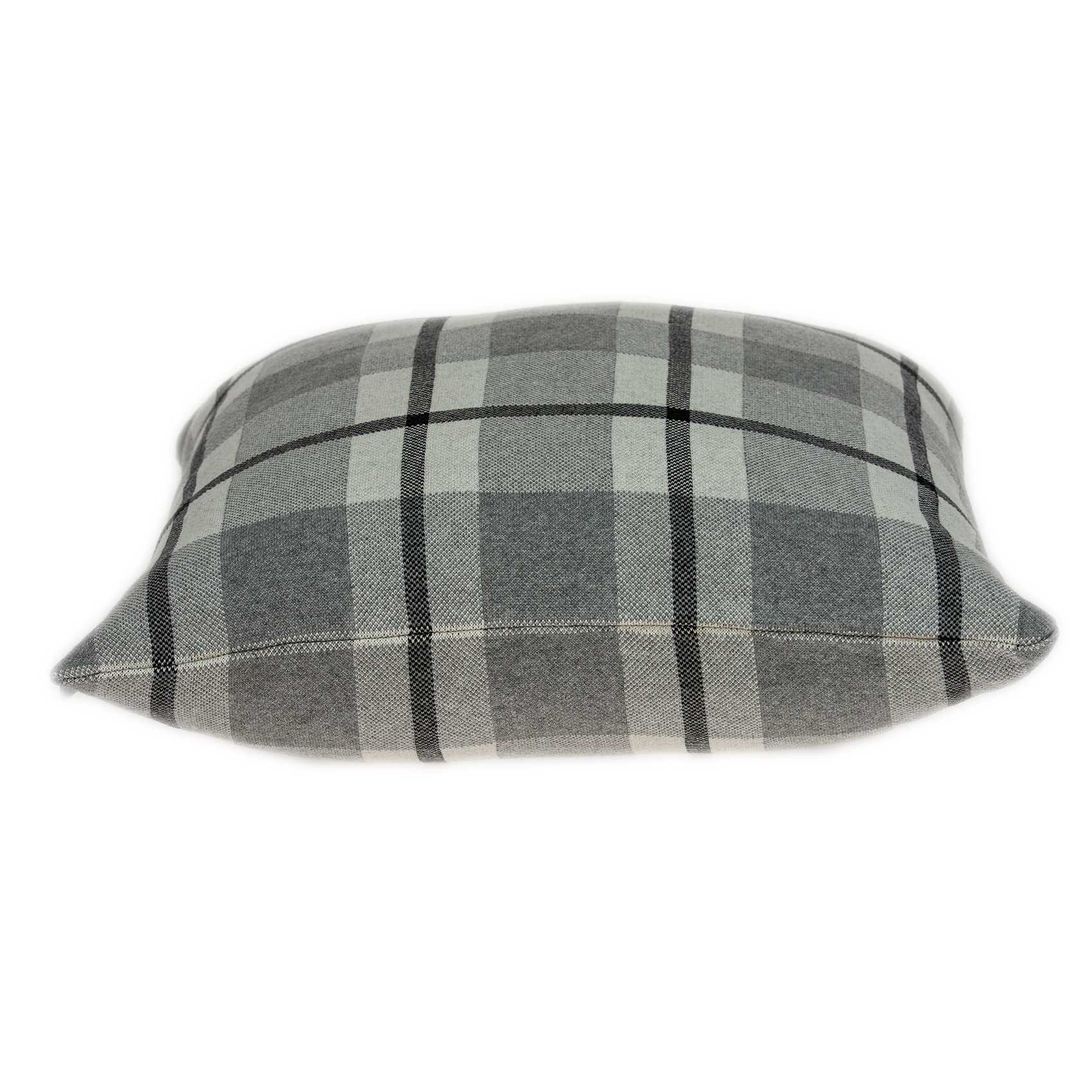 Square Gray and Blue Plaid Accent Pillow Cover