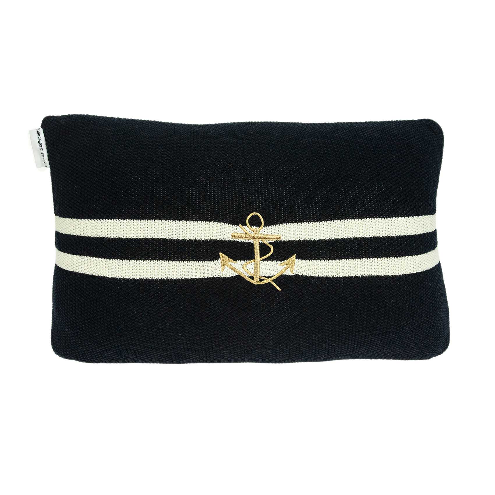 Nautical Navy Blue Stripe and Anchor Pillow Cover