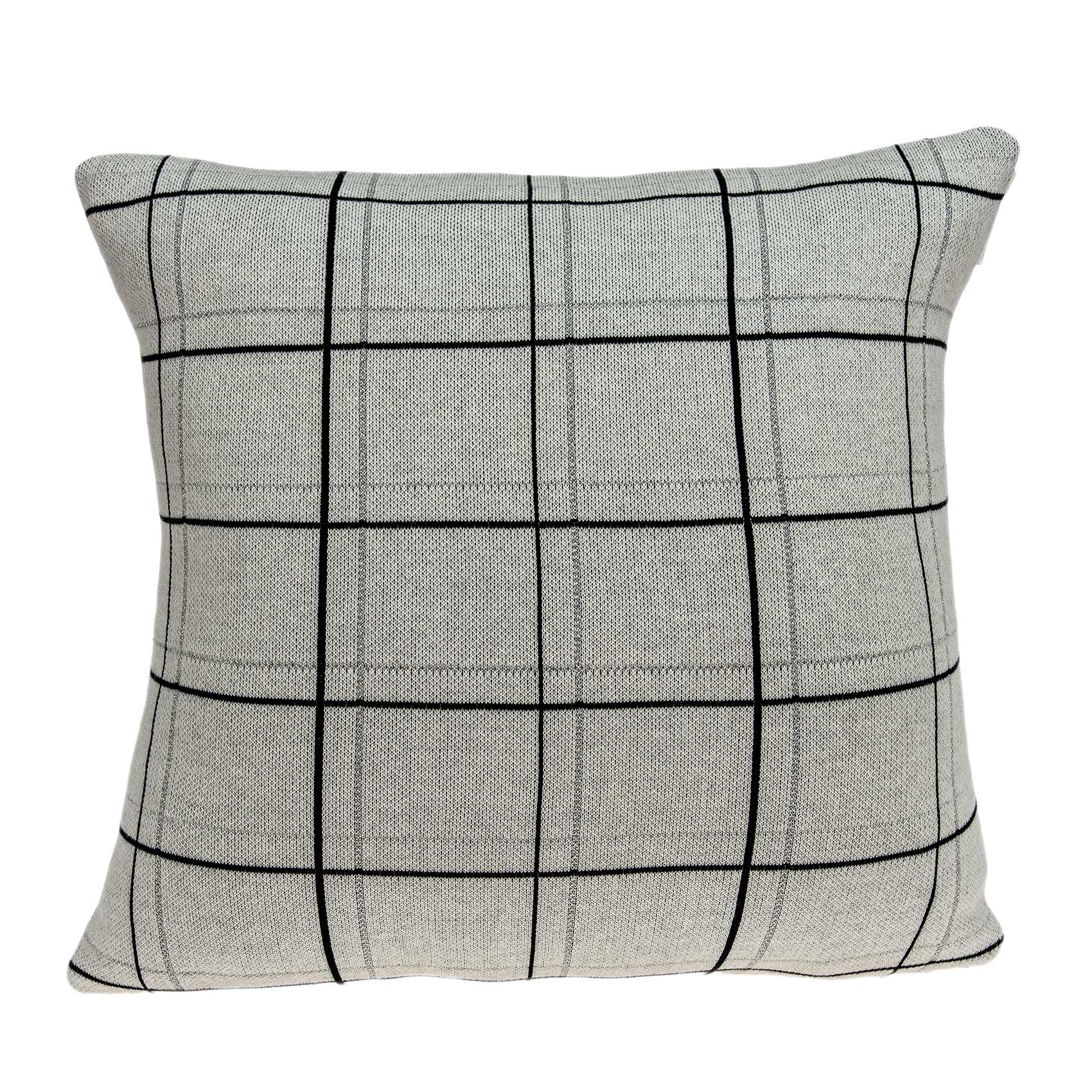 Large Scale Tan and Grey Plaid Cotton Accent Pillow Cover