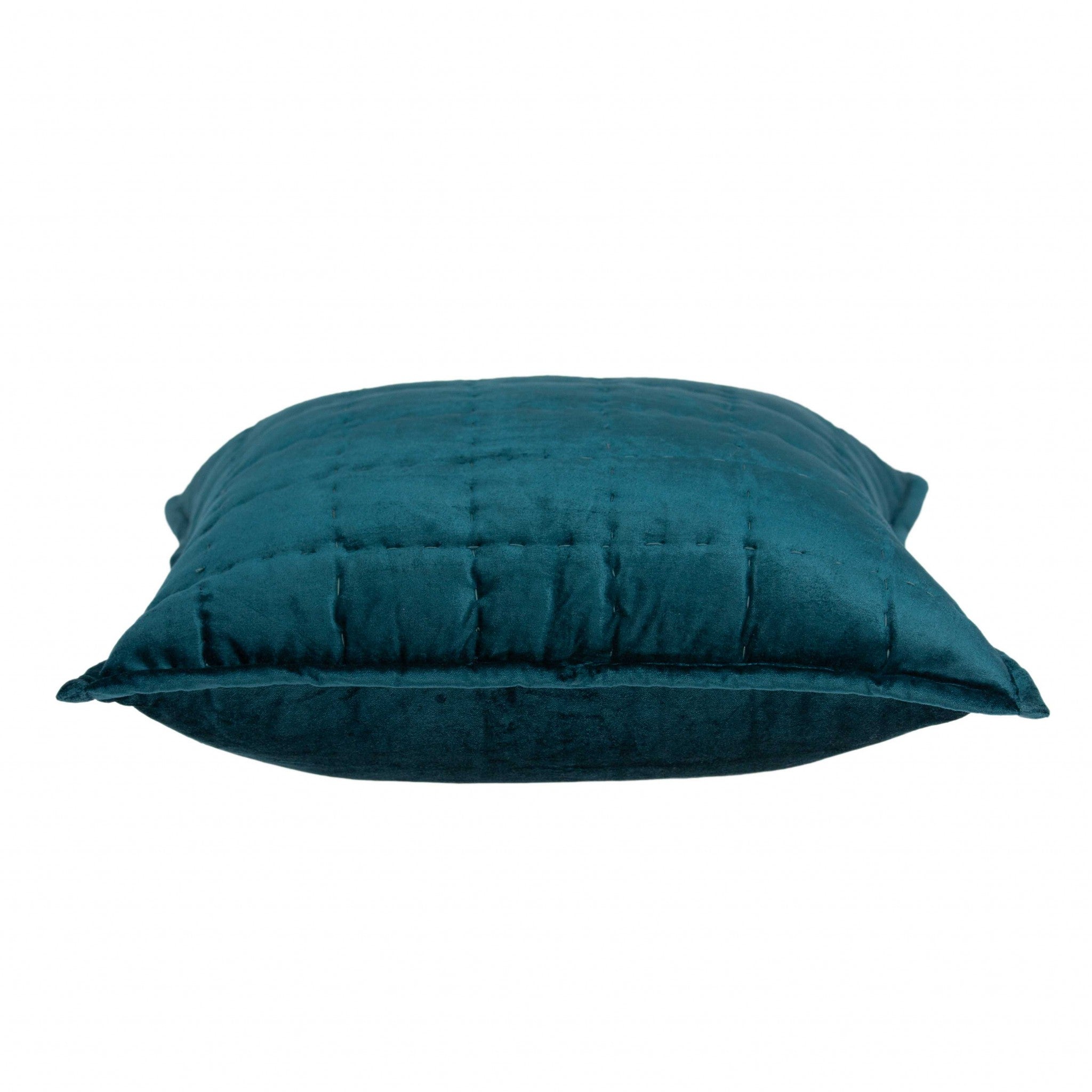 20" x 0.5" x 20" Transitional Teal Solid Quilted Pillow Cover