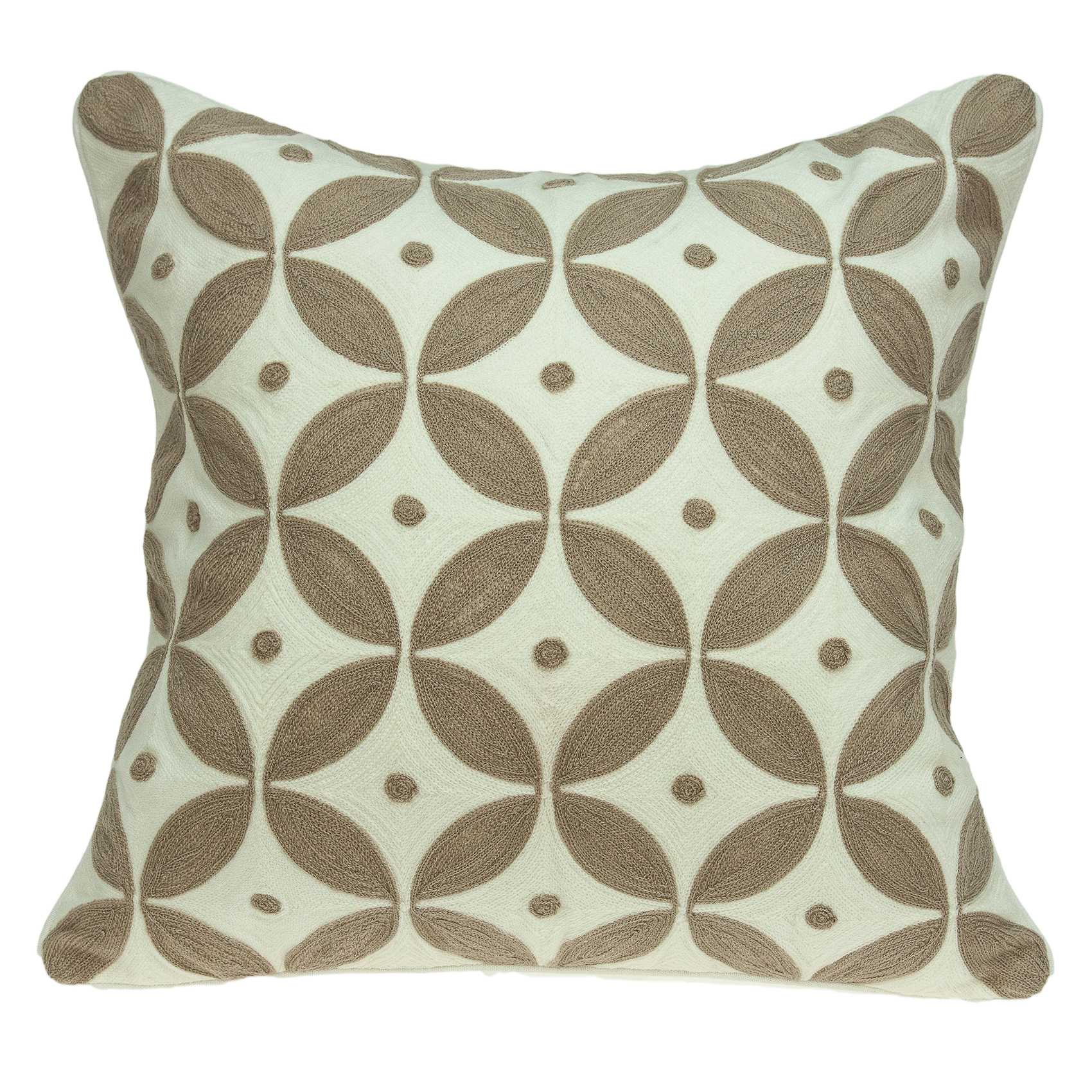20" x 0.5" x 20" Transitional Beige and White Cotton Pillow Cover