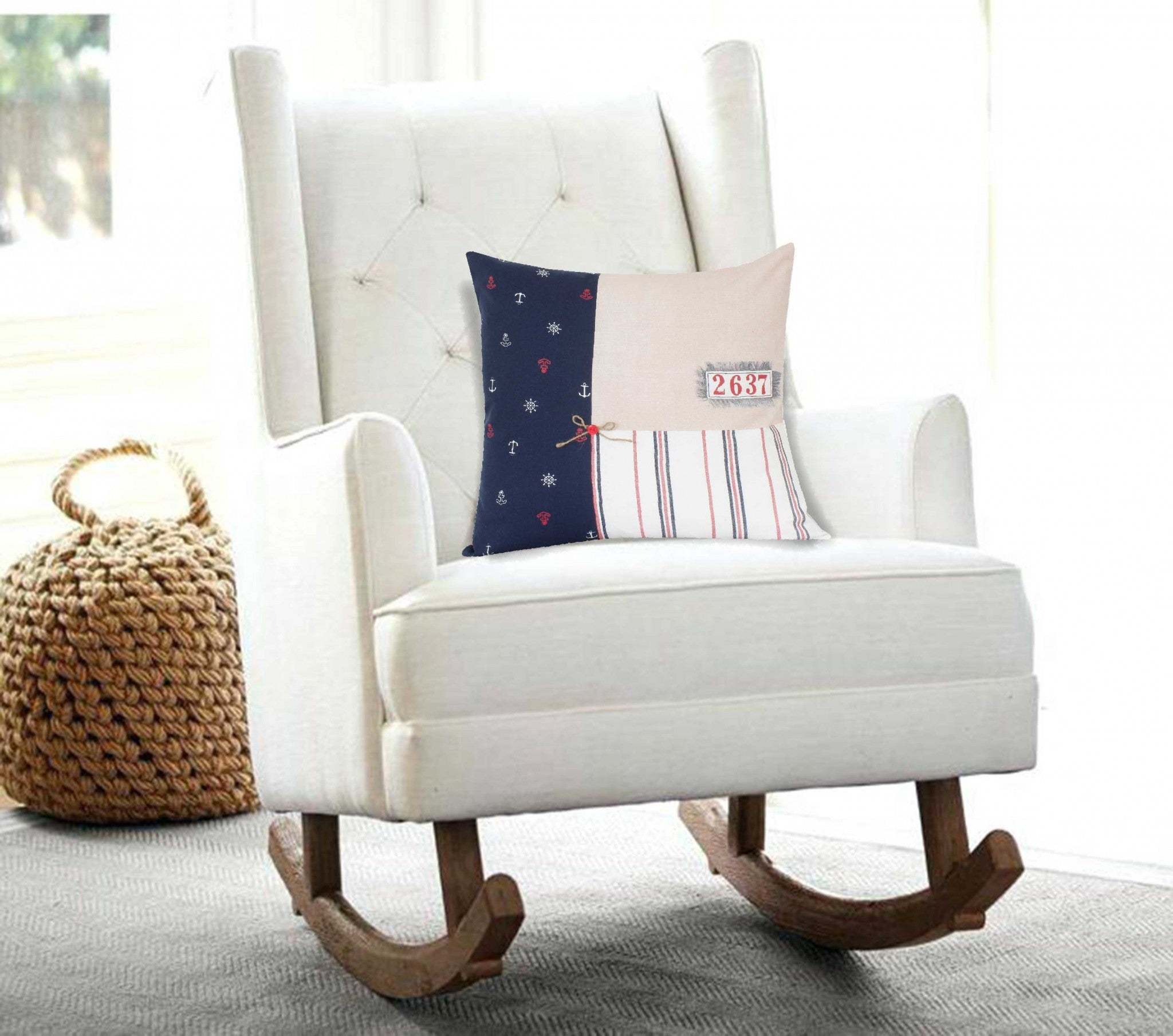 20" x 7" x 20" Nautical Multicolor Pillow Cover With Poly Insert