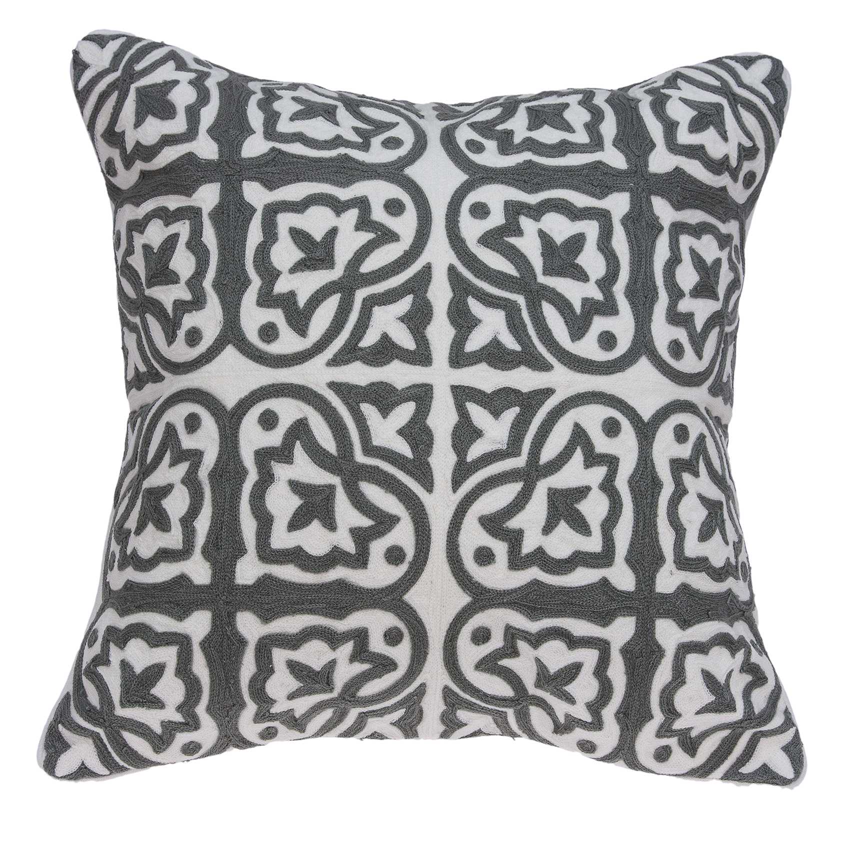 20" x 7" x 20" Traditional Gray and White Cotton Pillow Cover With Poly Insert