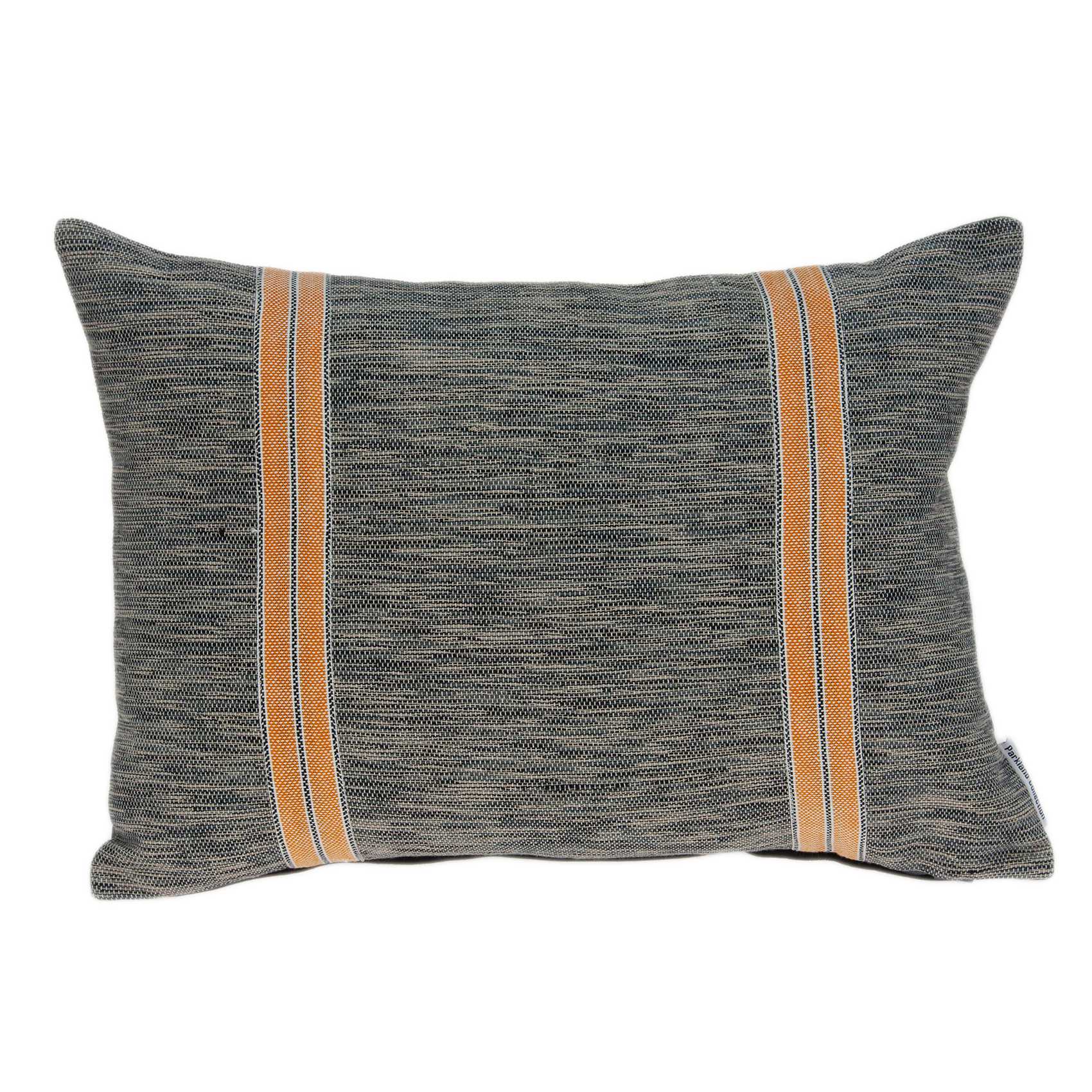 20" x 6" x 14" Transitional Gray And Orange Pillow Cover With Down Insert