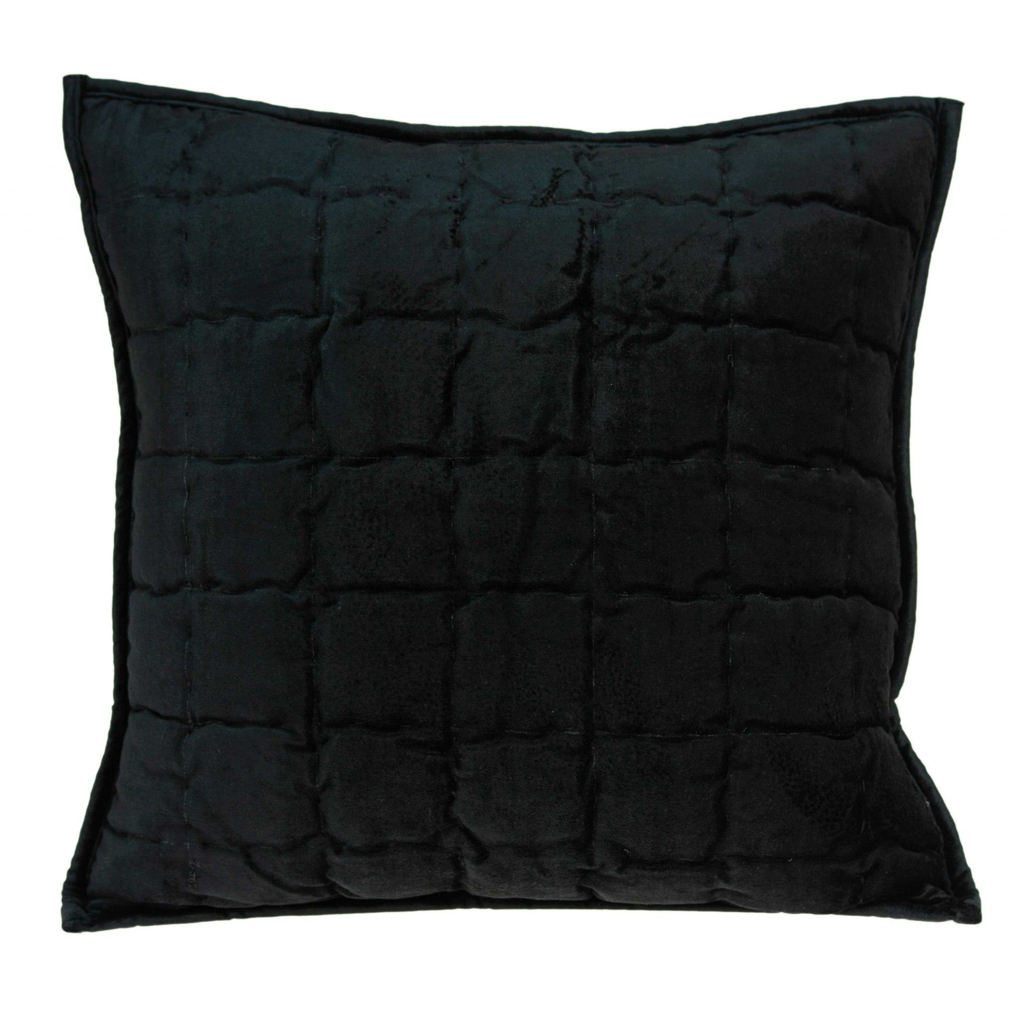 20" x 7" x 20" Transitional Black Solid Quilted Pillow Cover With Down Insert