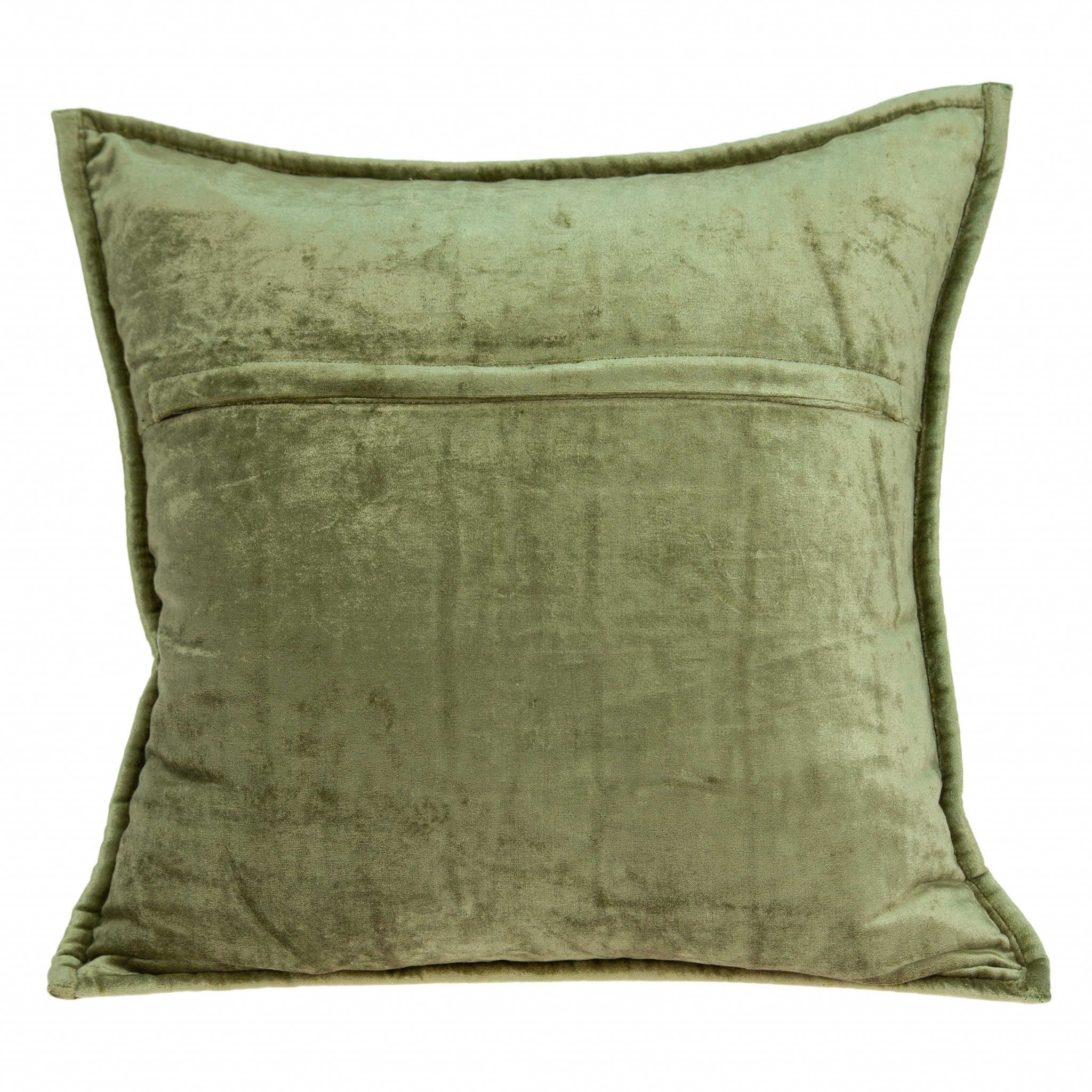 20" x 7" x 20" Transitional Olive Solid Quilted Pillow Cover With Down Insert