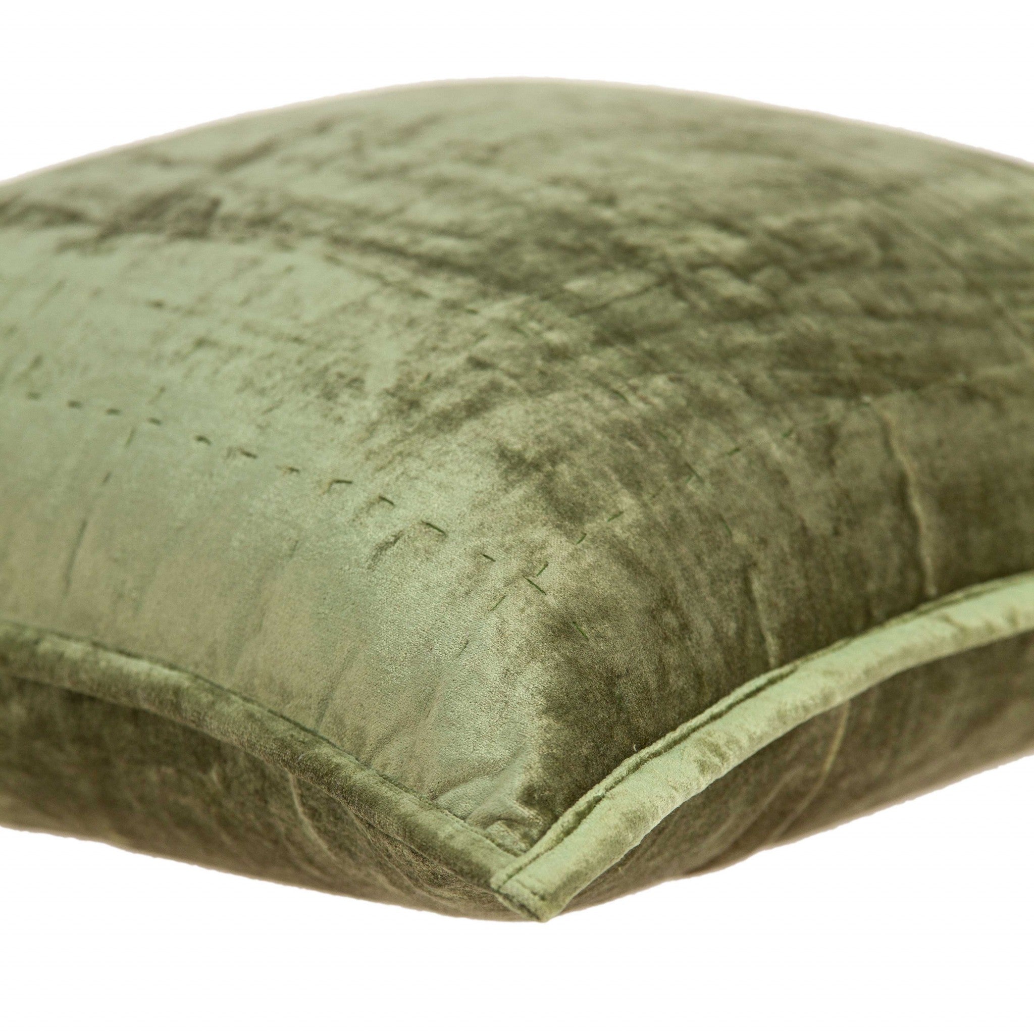 20" x 7" x 20" Transitional Olive Solid Quilted Pillow Cover With Down Insert