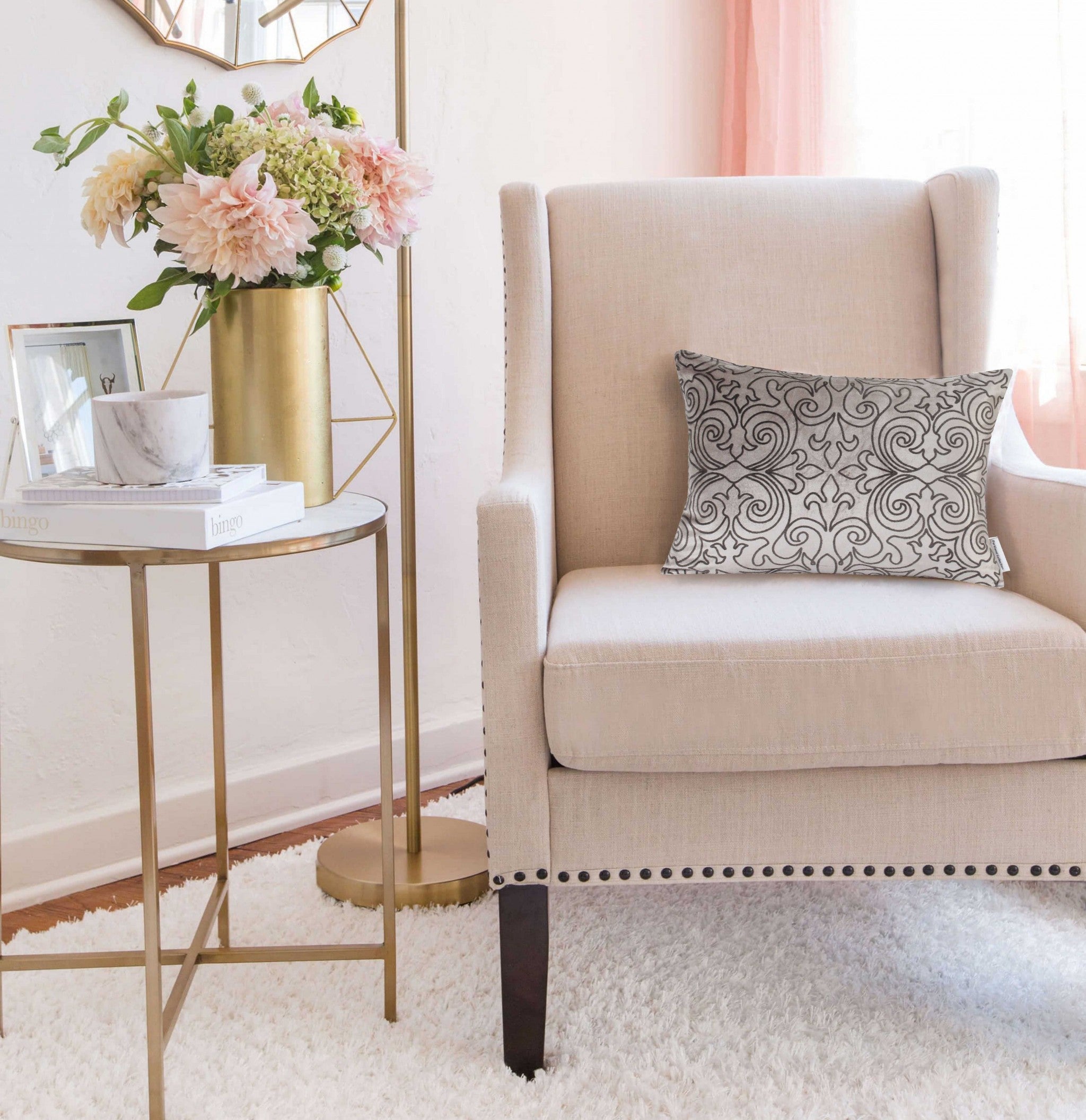 20" x 6" x 14" Transitional Champagne Pillow Cover With Down Insert