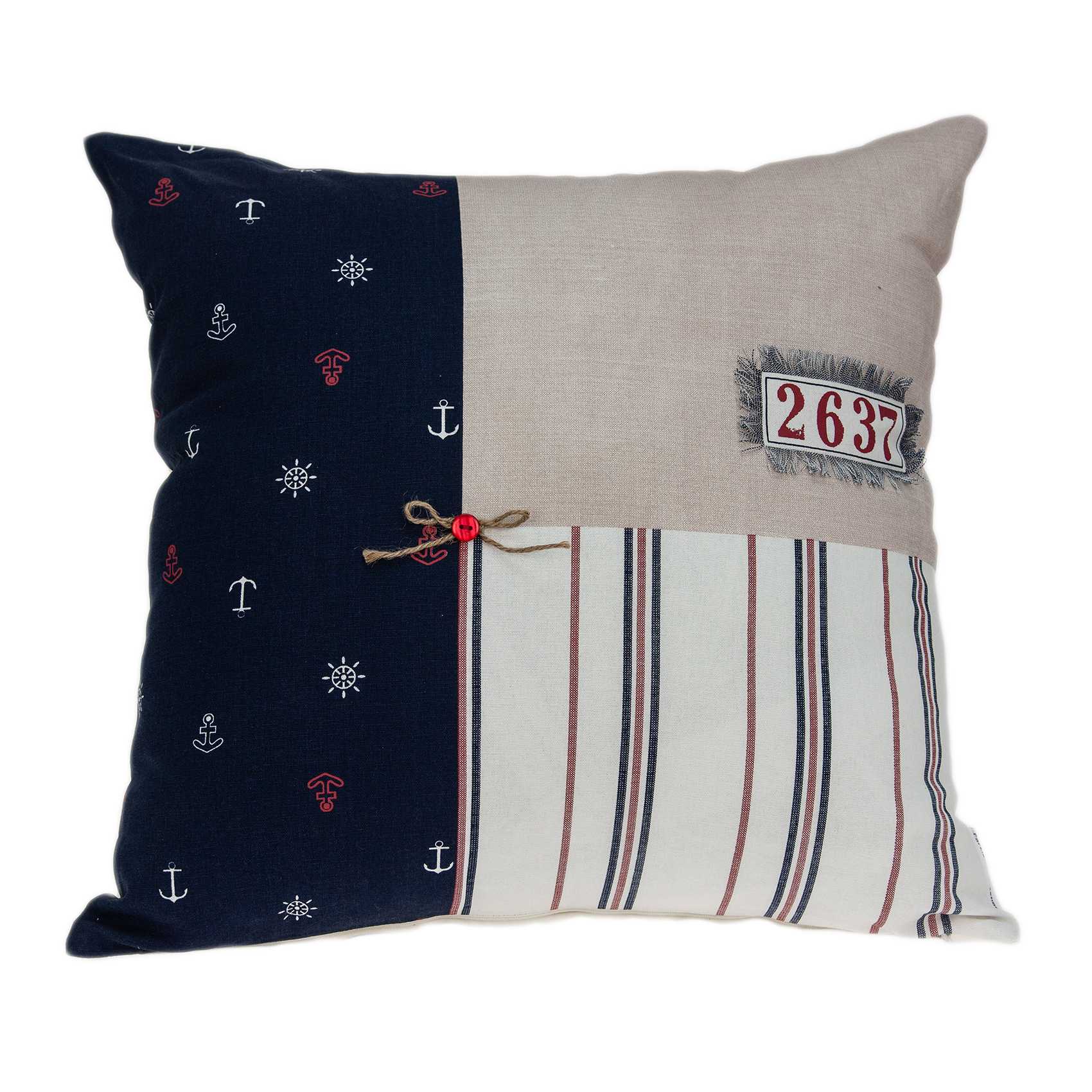 20" x 7" x 20" Nautical Multicolor Pillow Cover With Down Insert