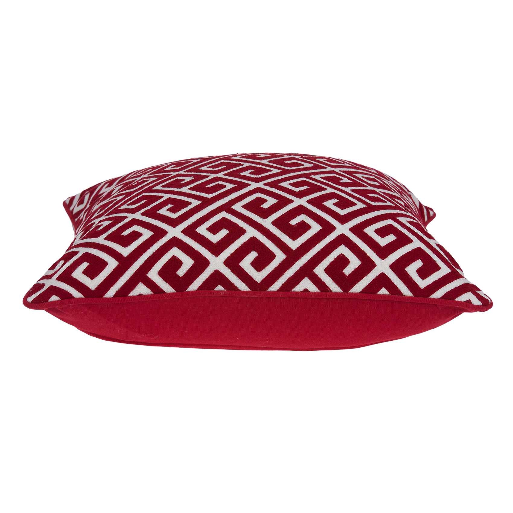 20" x 7" x 20" Transitional Red and White Cotton Pillow Cover With Down Insert