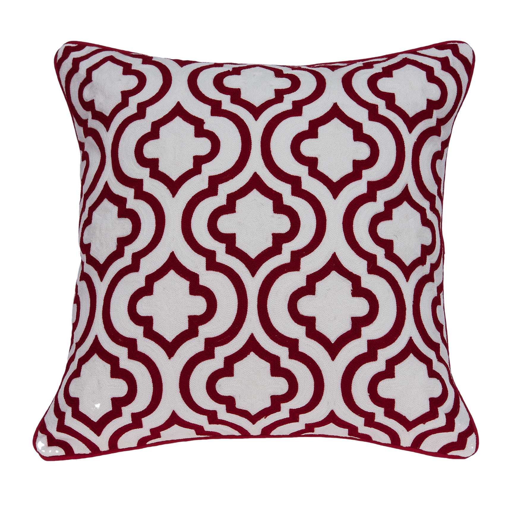 20" x 7" x 20" Transitional Red and White Accent Pillow Cover With Down Insert