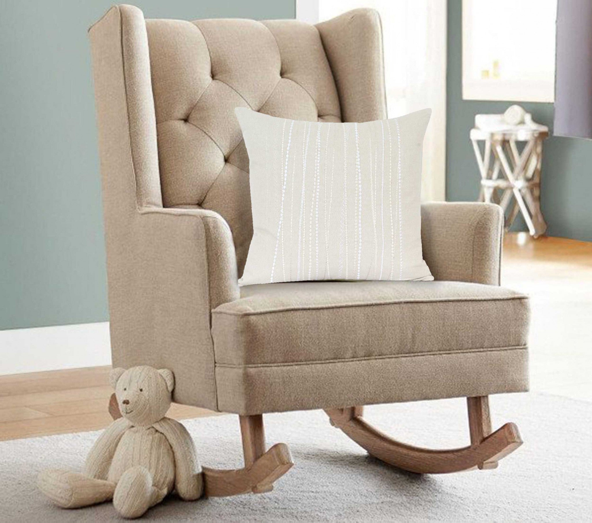 20" x 7" x 20" Cool Transitional Beige Pillow Cover With Down Insert