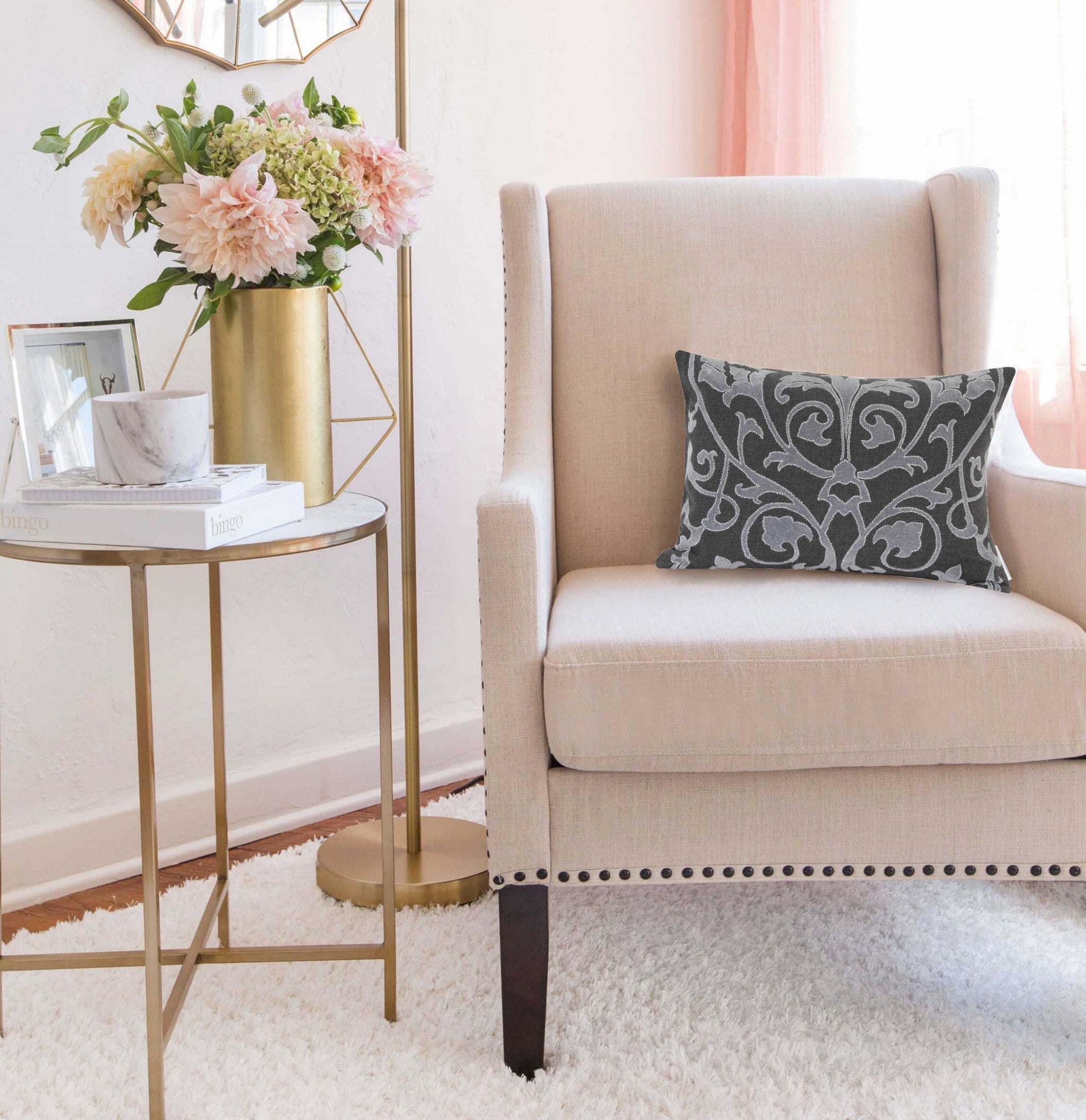 20" x 6" x 14" Traditional Gray Pillow Cover With Down Insert