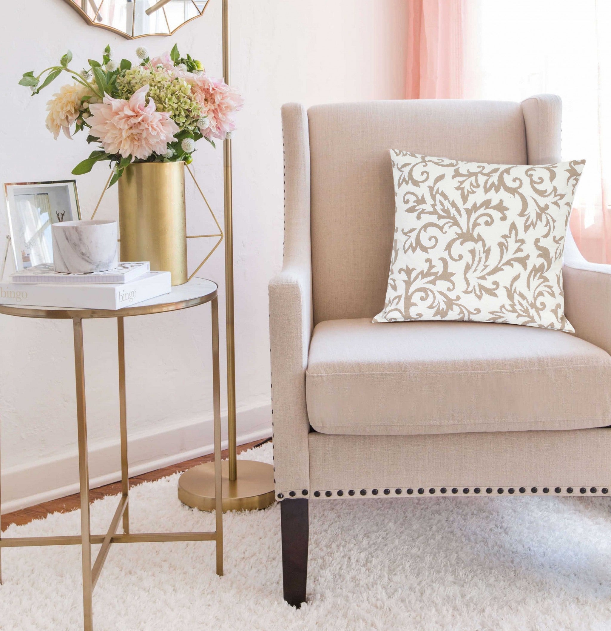 20" x 7" x 20" Clean Line Transitional Beige Pillow Cover With Down Insert