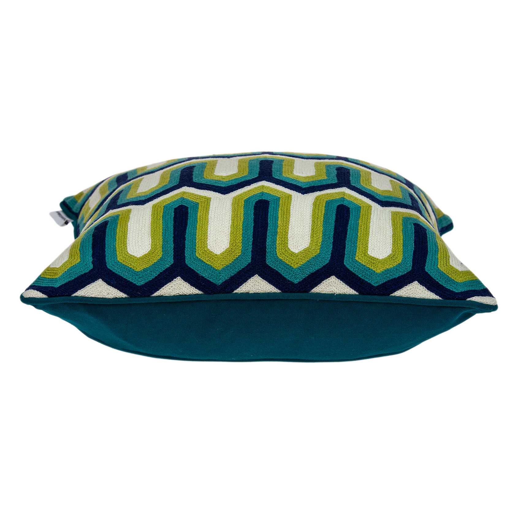 20" x 7" x 20" Handmade Blue And Green Pillow Cover With Down Insert