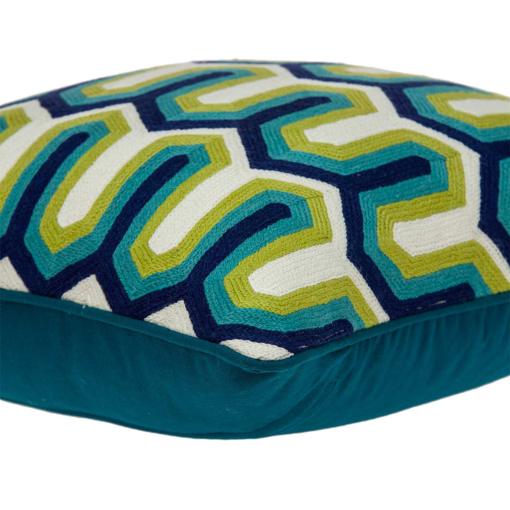 20" x 7" x 20" Handmade Blue And Green Pillow Cover With Down Insert