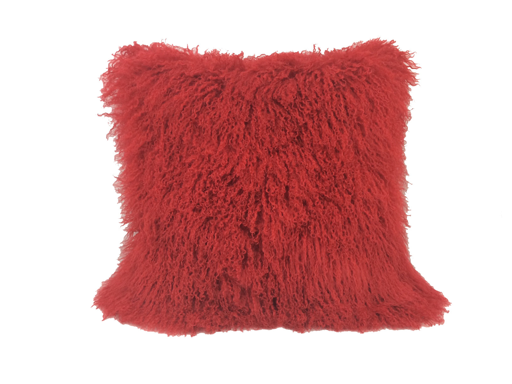 24" Red Genuine Tibetan Lamb Fur Pillow with Microsuede Backing
