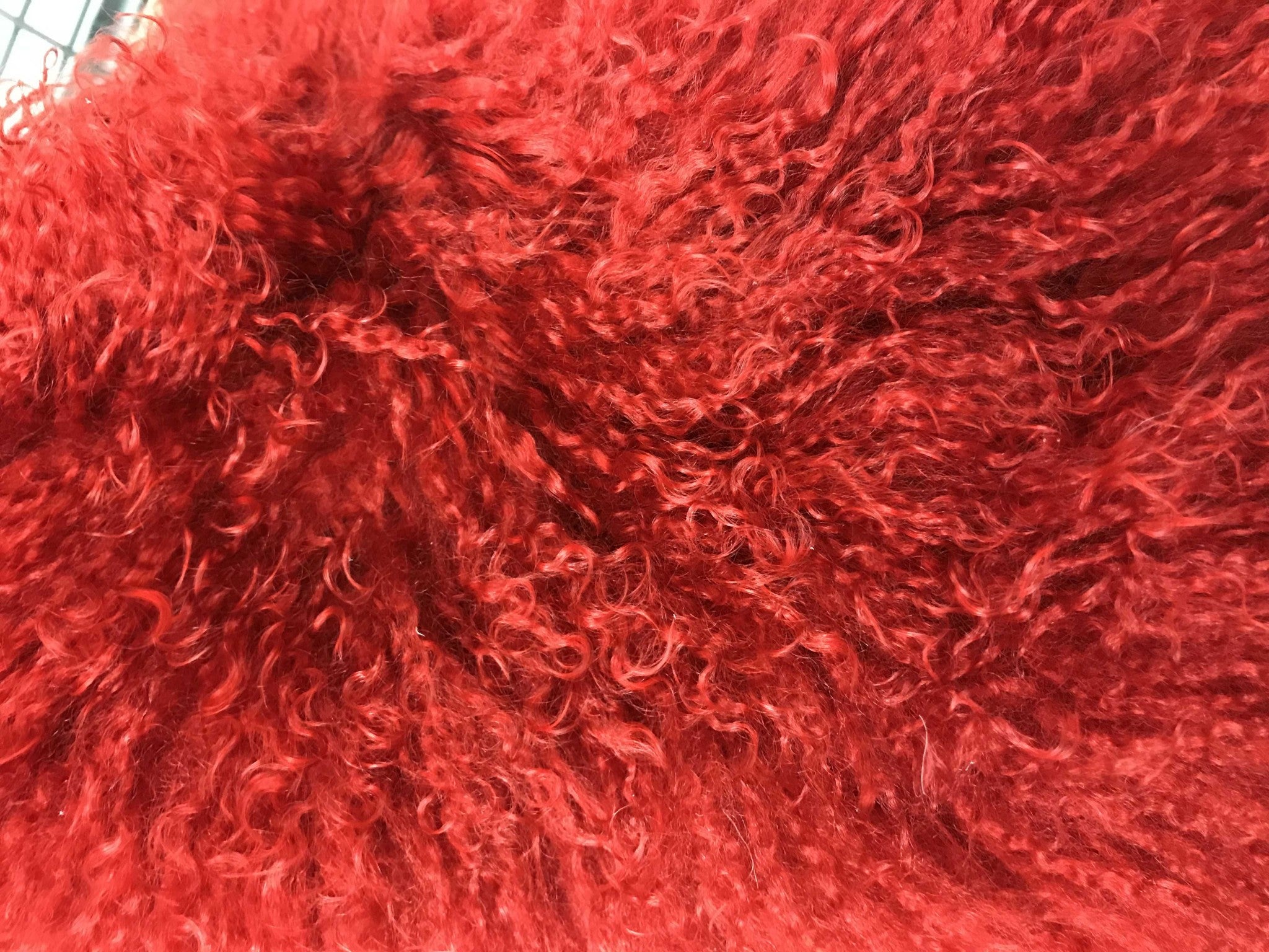 24" Red Genuine Tibetan Lamb Fur Pillow with Microsuede Backing