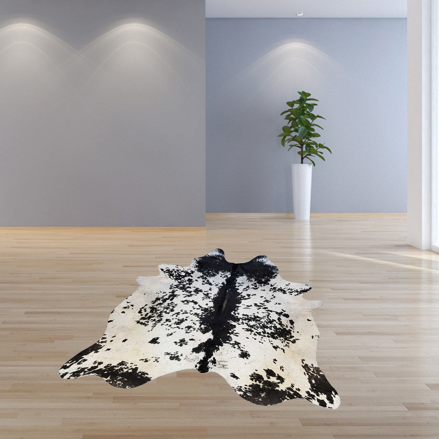 5.5 Ft  Black and White Brindled Cowhide Rug