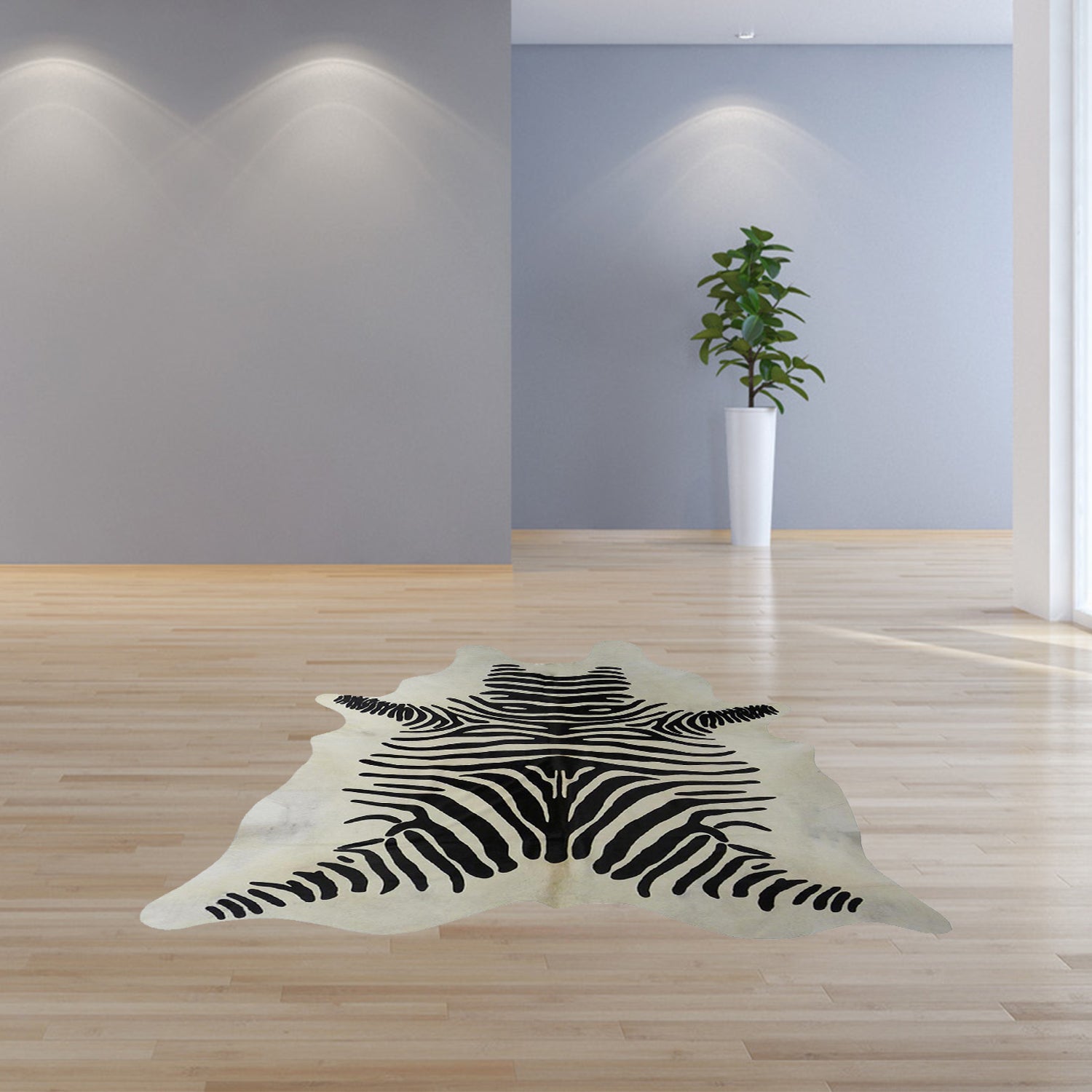 6 Ft Black and White Stenciled Cowhide Rug