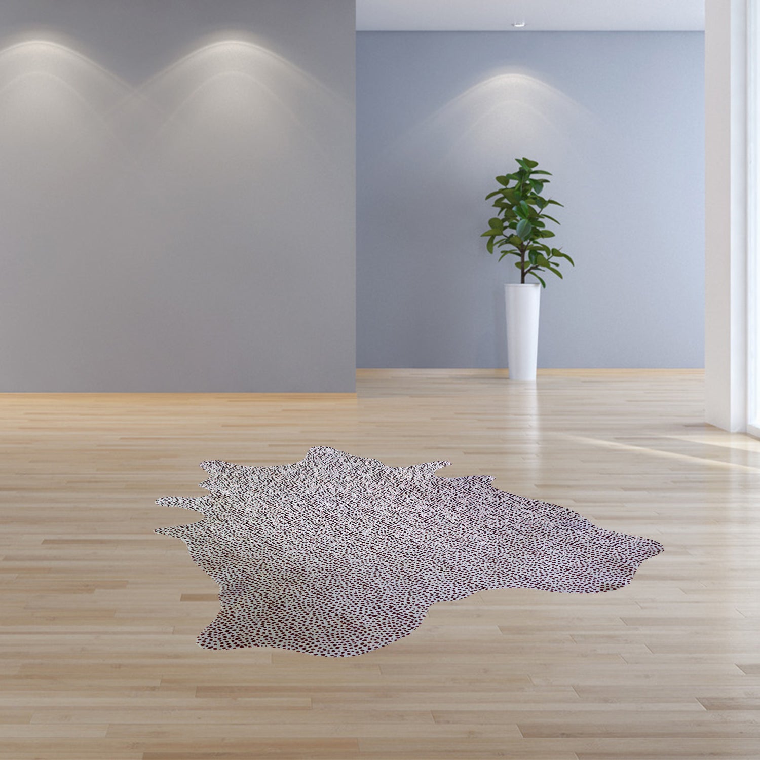 6 Ft Brown and White Stenciled Cowhide Rug