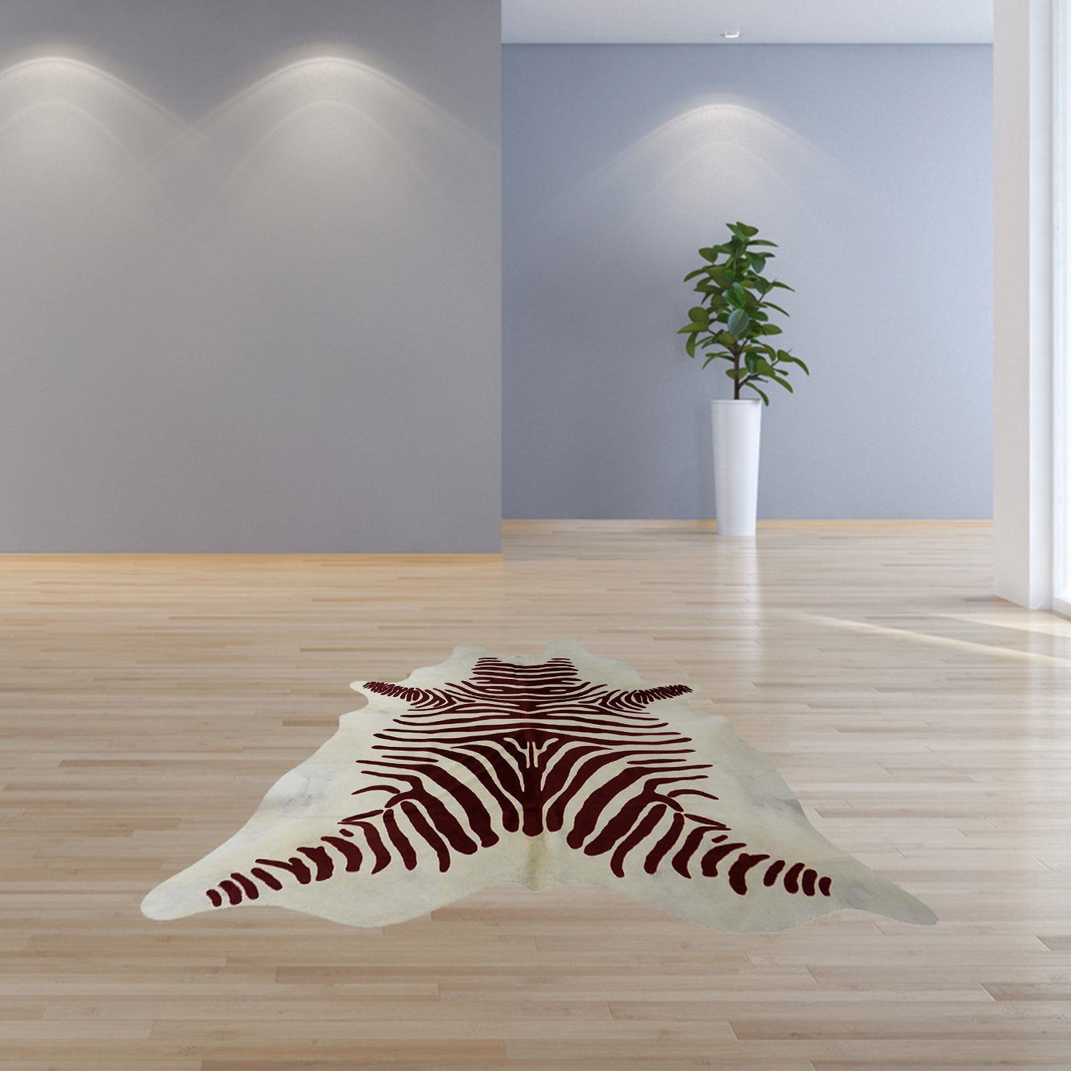 6 Ft Brown and White Stenciled Cowhide Rug