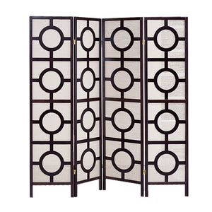68" x 1" x 70" Brown Wood Jute Inlay  4 Panel Screen