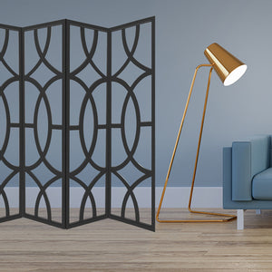 84" x 2" x 84" Black Wood 4 Panel  Screen