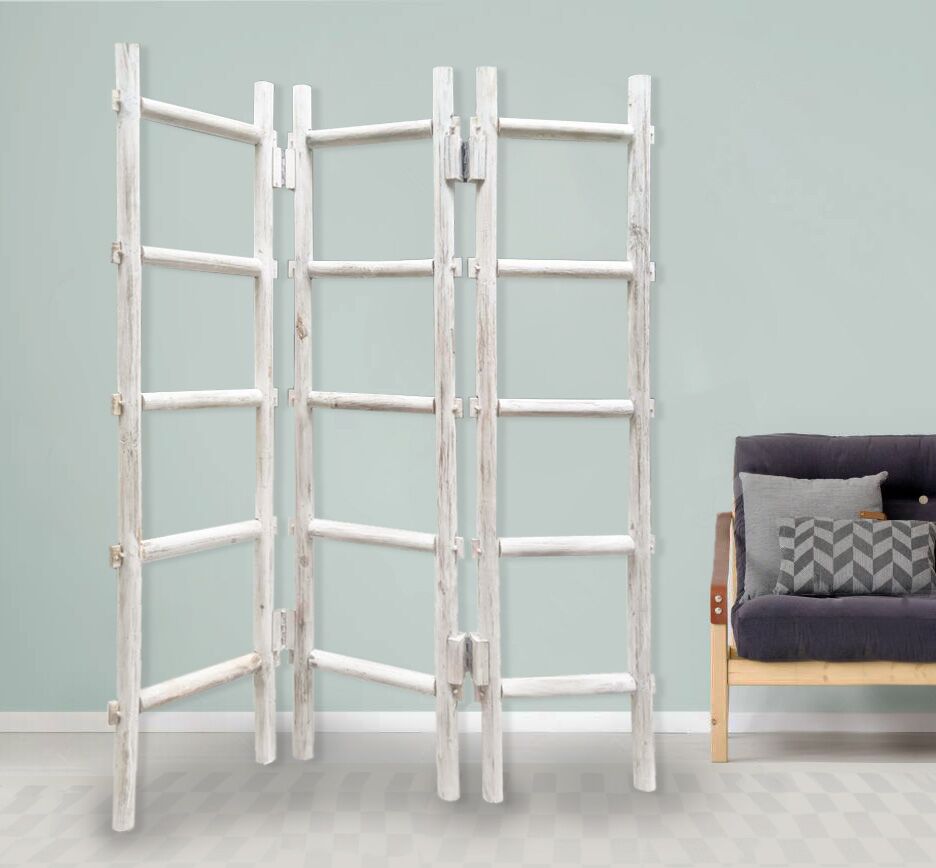54" x 1.5" x 59" White Wood Blanket Rack  Screen