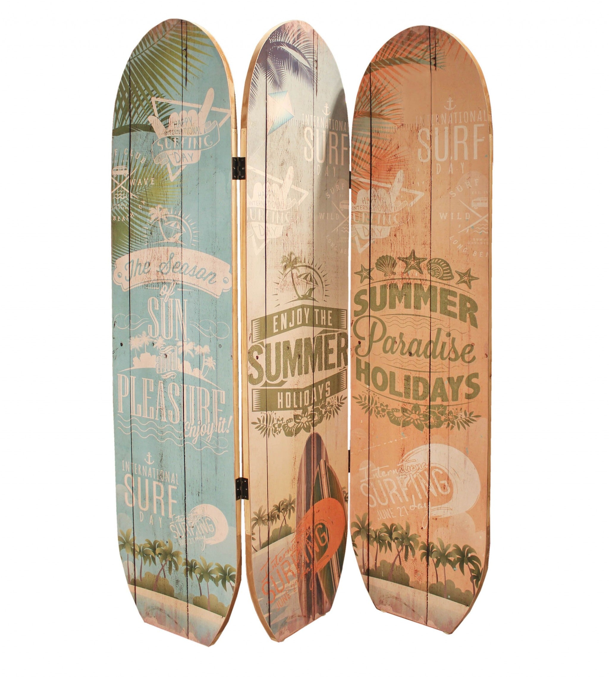 47" x 1" x 71" Multicolor Wood Surfboard Summer  Screen