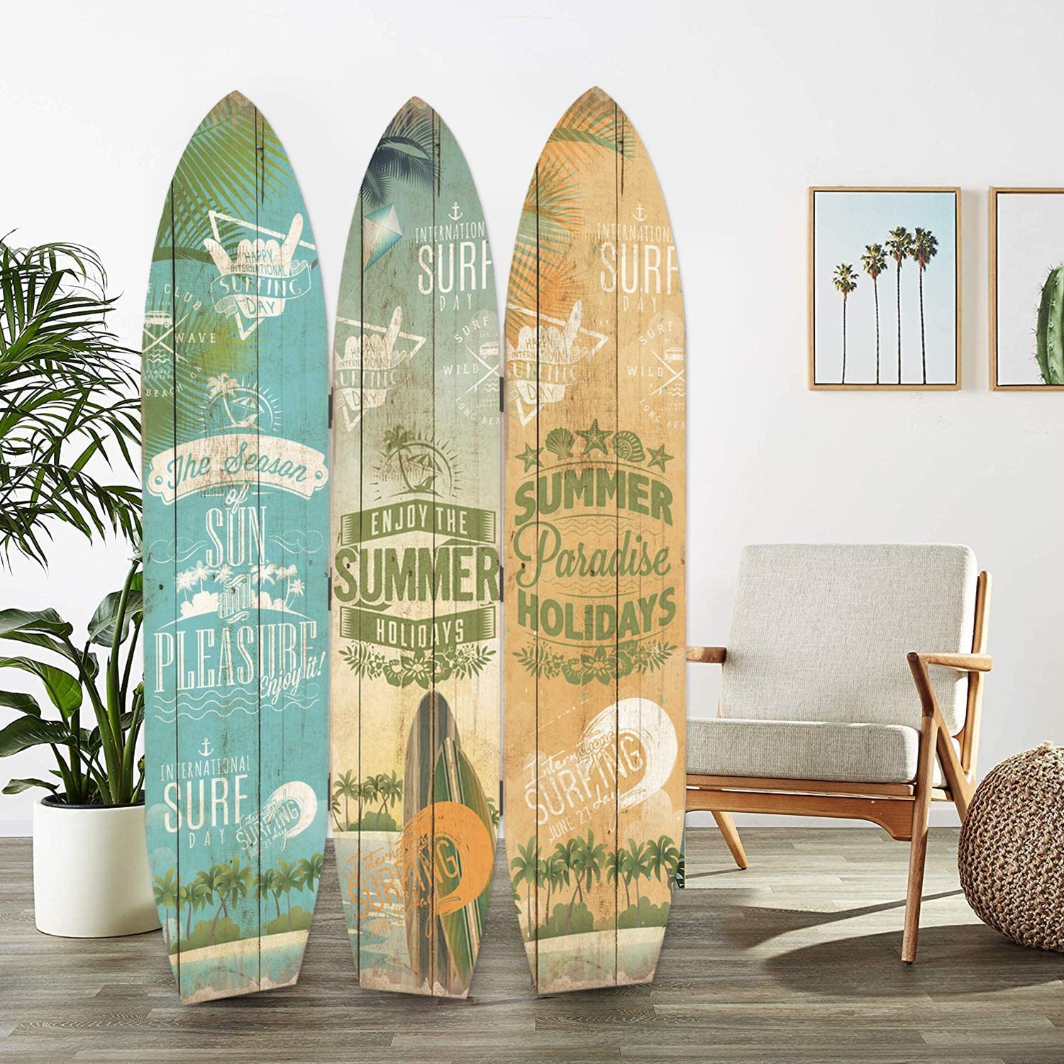 47" x 1" x 71" Multicolor Wood Surfboard Summer  Screen