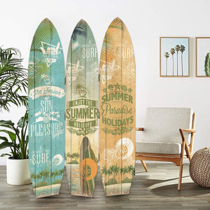 47" x 1" x 71" Multicolor Wood Surfboard Summer  Screen