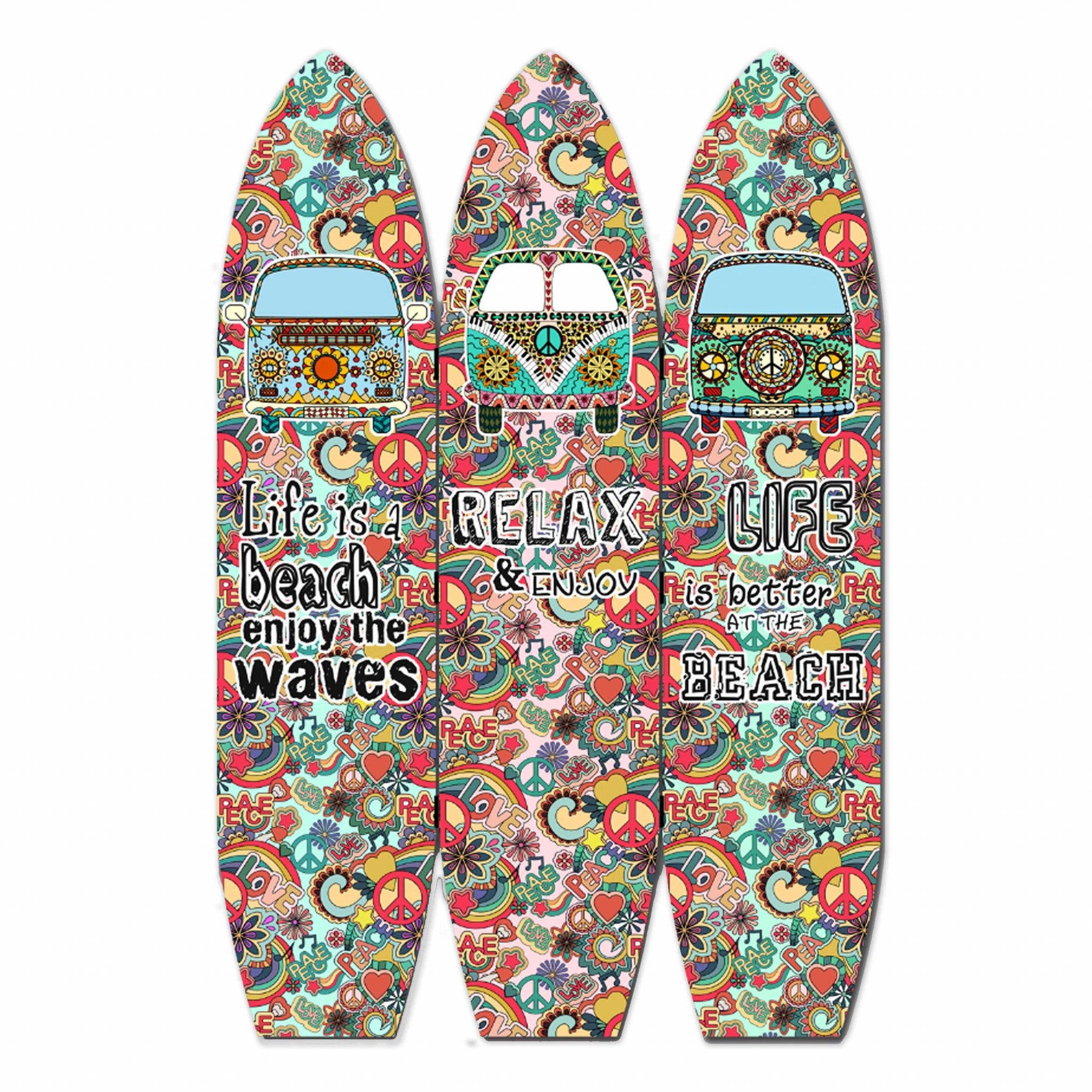 47" x 1" x 71" Multicolor Vintage Wood Surfboard  Screen