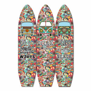 47" x 1" x 71" Multicolor Vintage Wood Surfboard  Screen