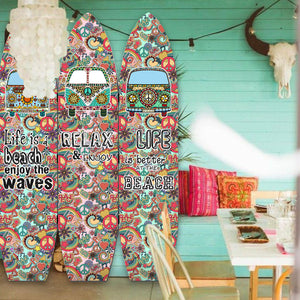 47" x 1" x 71" Multicolor Vintage Wood Surfboard  Screen