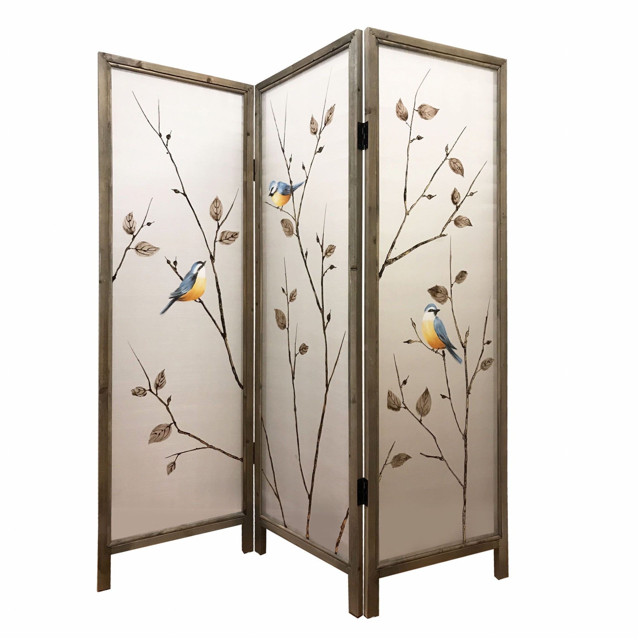 60" x 1" x 63" Brown Fabric And Wood  3 Panel Screen