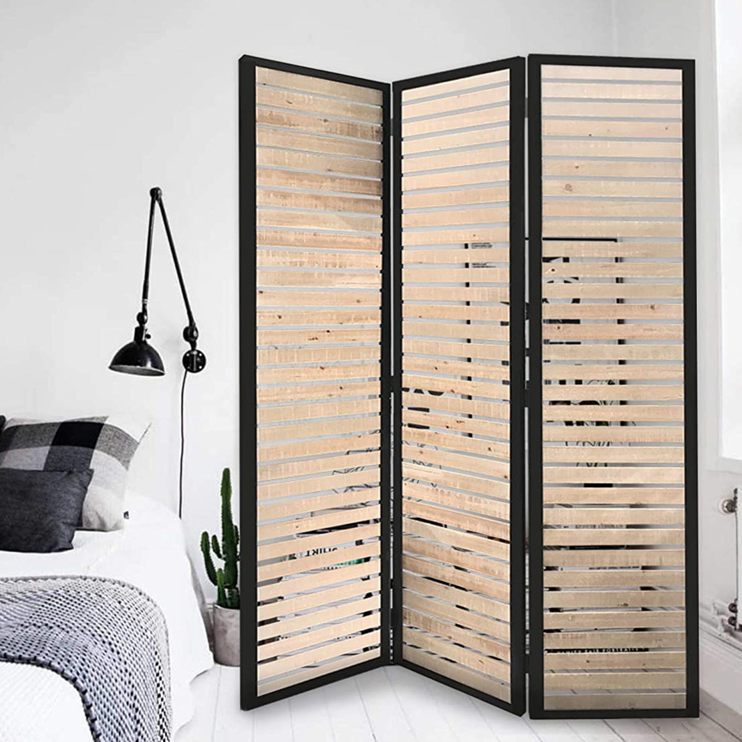 41" x 1.5" x 67" Natural Brown Wood And Metal  Screen