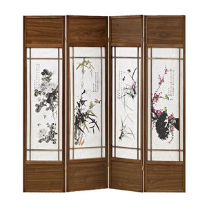 68" x 1" x 70" Tradtional Brown Shoji And Wood  Screen