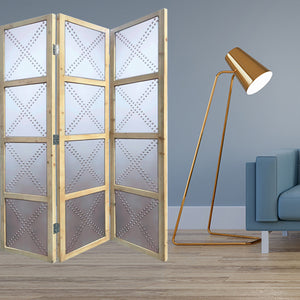 63" x 2" x 84" Silver Wood 3 Panel  Screen
