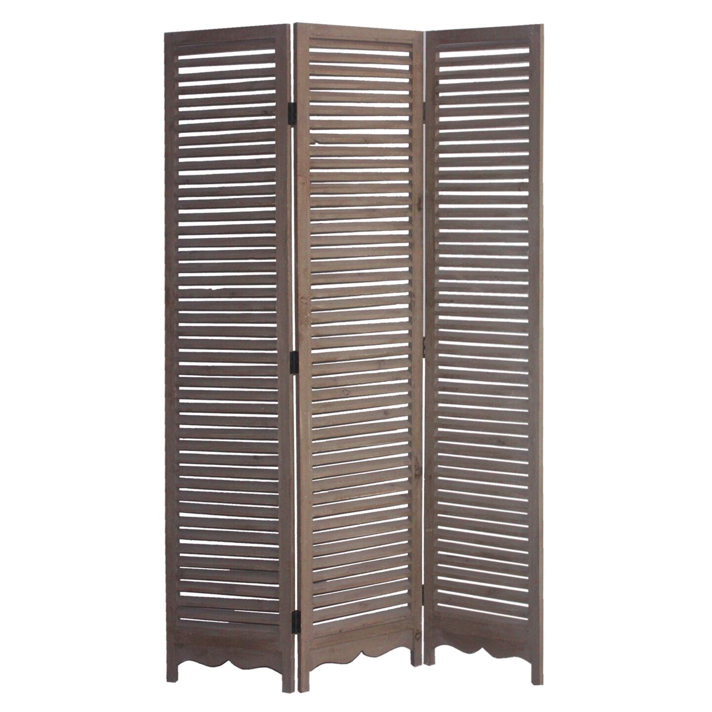 Distressed Light Wood Finish 3 Panel Room Divider Screen