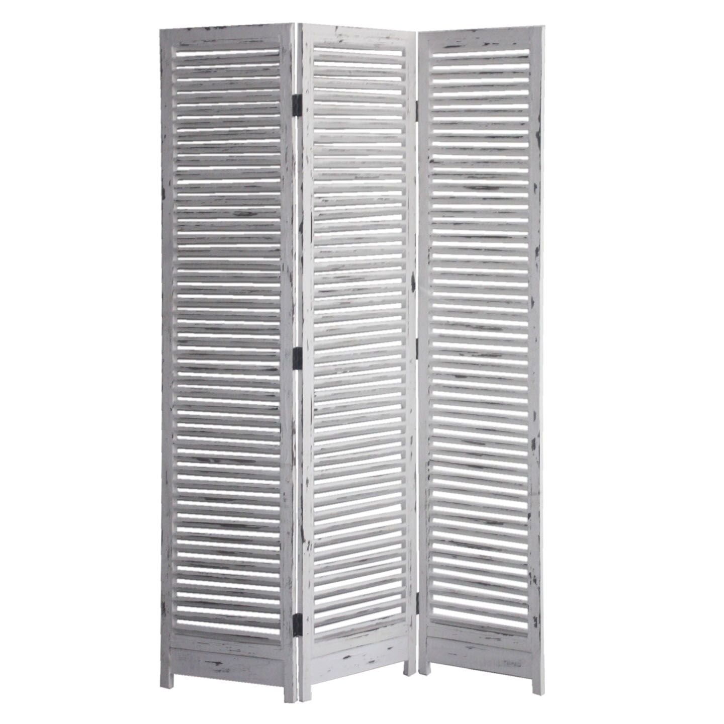 Distressed White Wood Finish 3 Panel Room Divider Screen