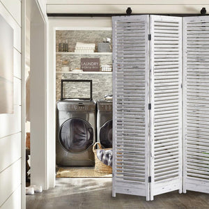 Distressed White Wood Finish 3 Panel Room Divider Screen